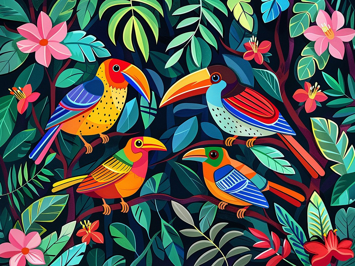 Urban And Pop Acrylic Painting , Fantastic Tropical Birds Ii By Kosta Morr, 31 X 24, Artwork For Sale On Artfinder