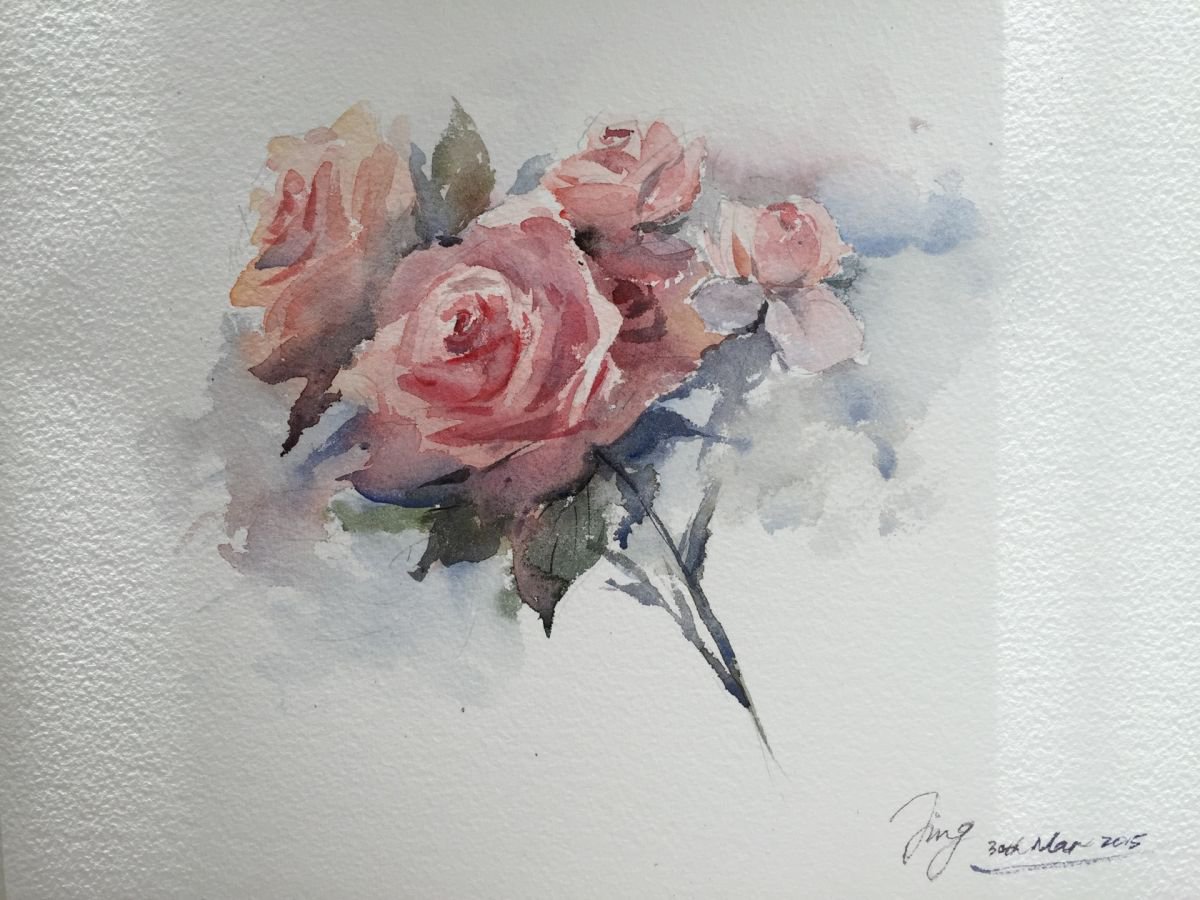 Impressionistic Botanical Watercolour By Jing Chen, 17 X 12, Blossom 2, Original Artwork