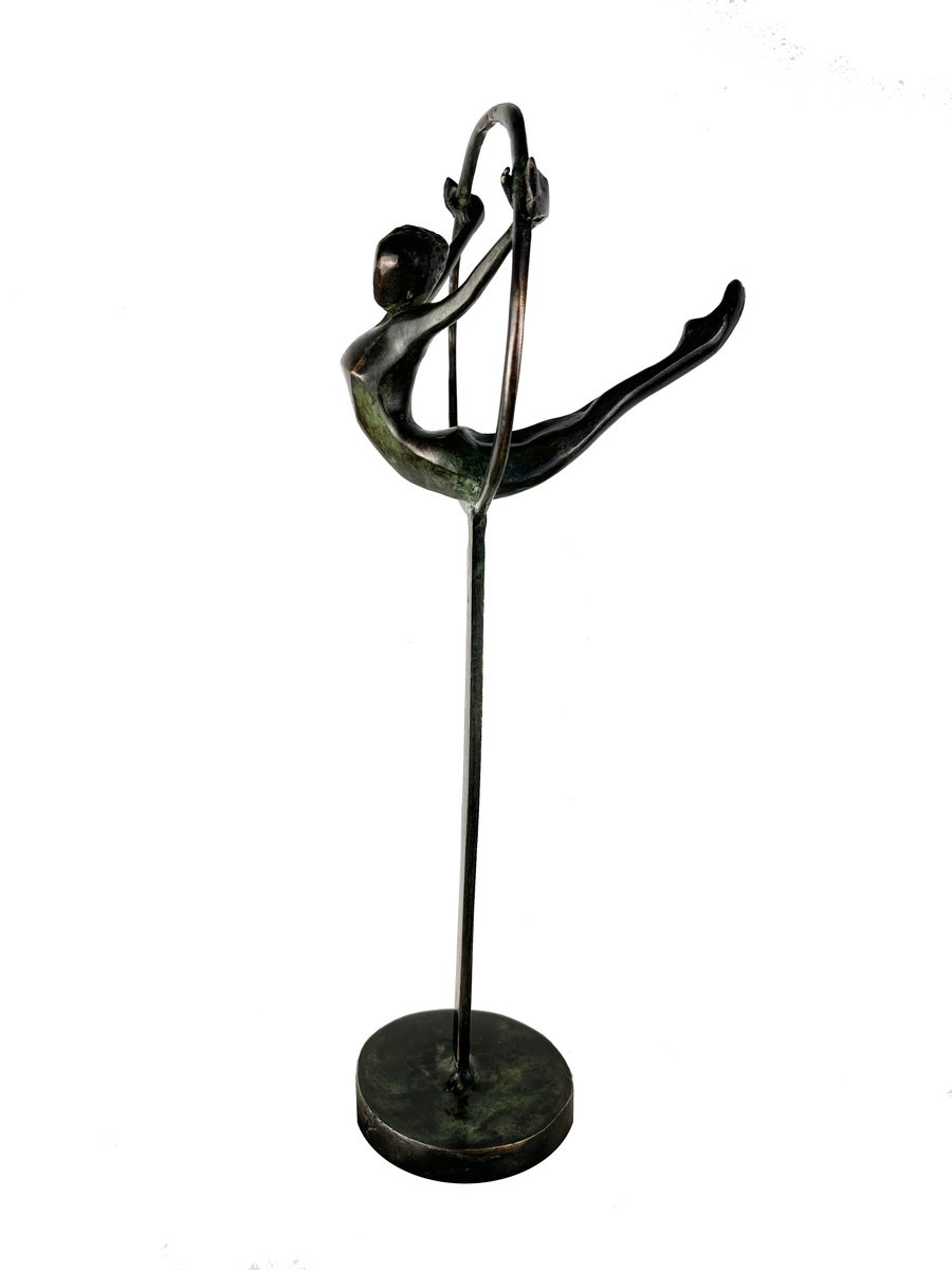 Expressive Portrait Bronze Sculpture By Toth Kristof, 6 X 20", Female Gymnast, Original Artwork