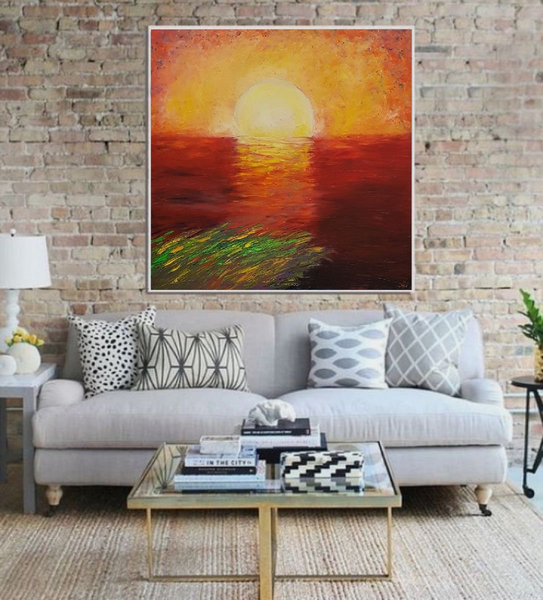 Terracotta Sunset, 80x80 cm, original art, FREE SHIPPING by Larissa Uvarova