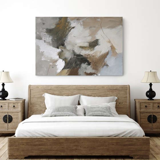 "Flock" Gray brown beige abstract art