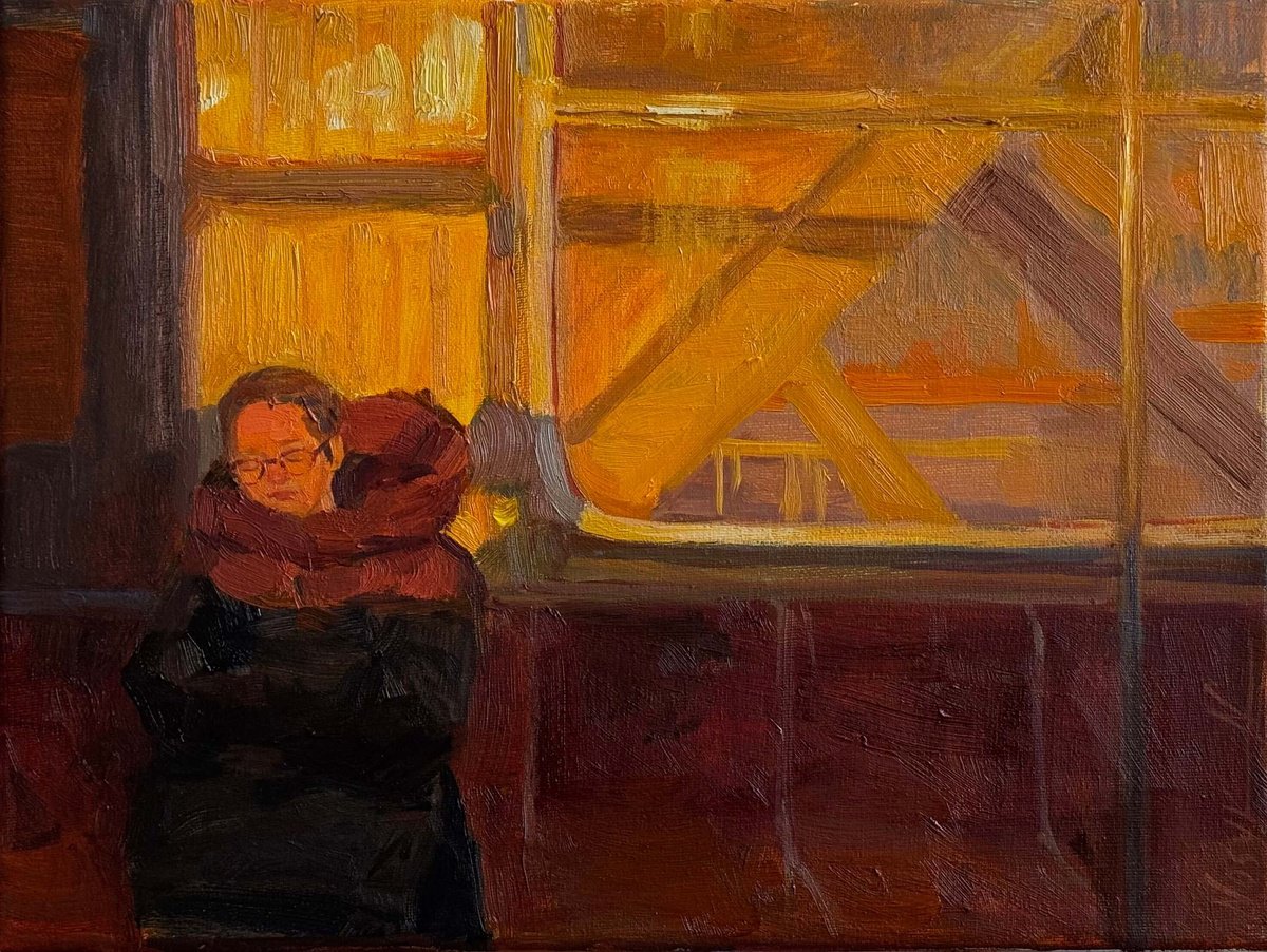 Impressionistic Portrait Oil Painting By Nataliia Nosyk, 12 X 9", The Nyc Subway, Original Artwork