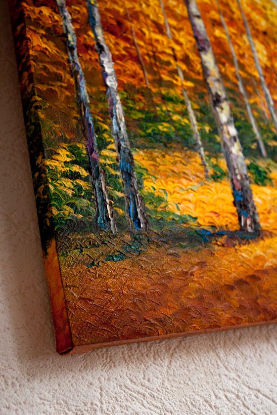 Birch grove in autumn (size 85х45cm)