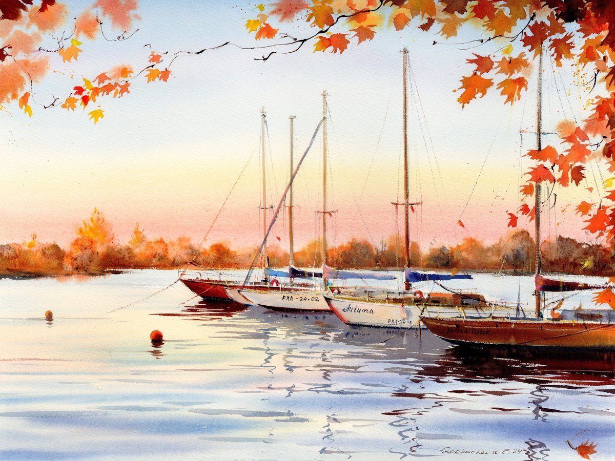 Golden autumn on the pier by Eugenia Gorbacheva