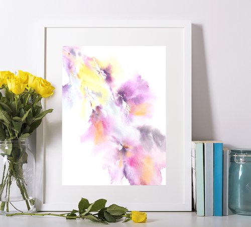Pastel flowers, abstract floral painting, watercolor floral bouquet "Touch" by Olga Grigo