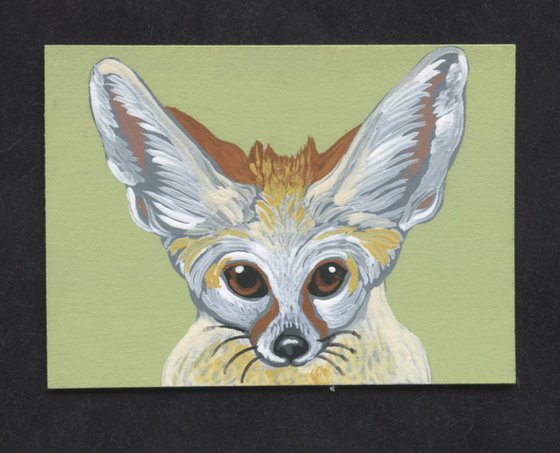 ACEO ATC Original Miniature Painting Fennec Fox Wildlife Art-Carla Smale