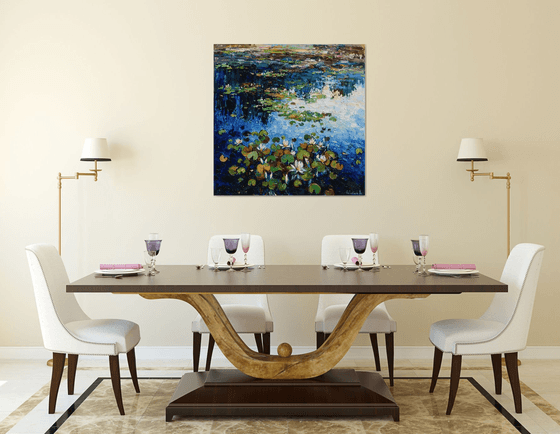 Water lilies Original Oil painting 90 x 90 cm FREE SHIPPING