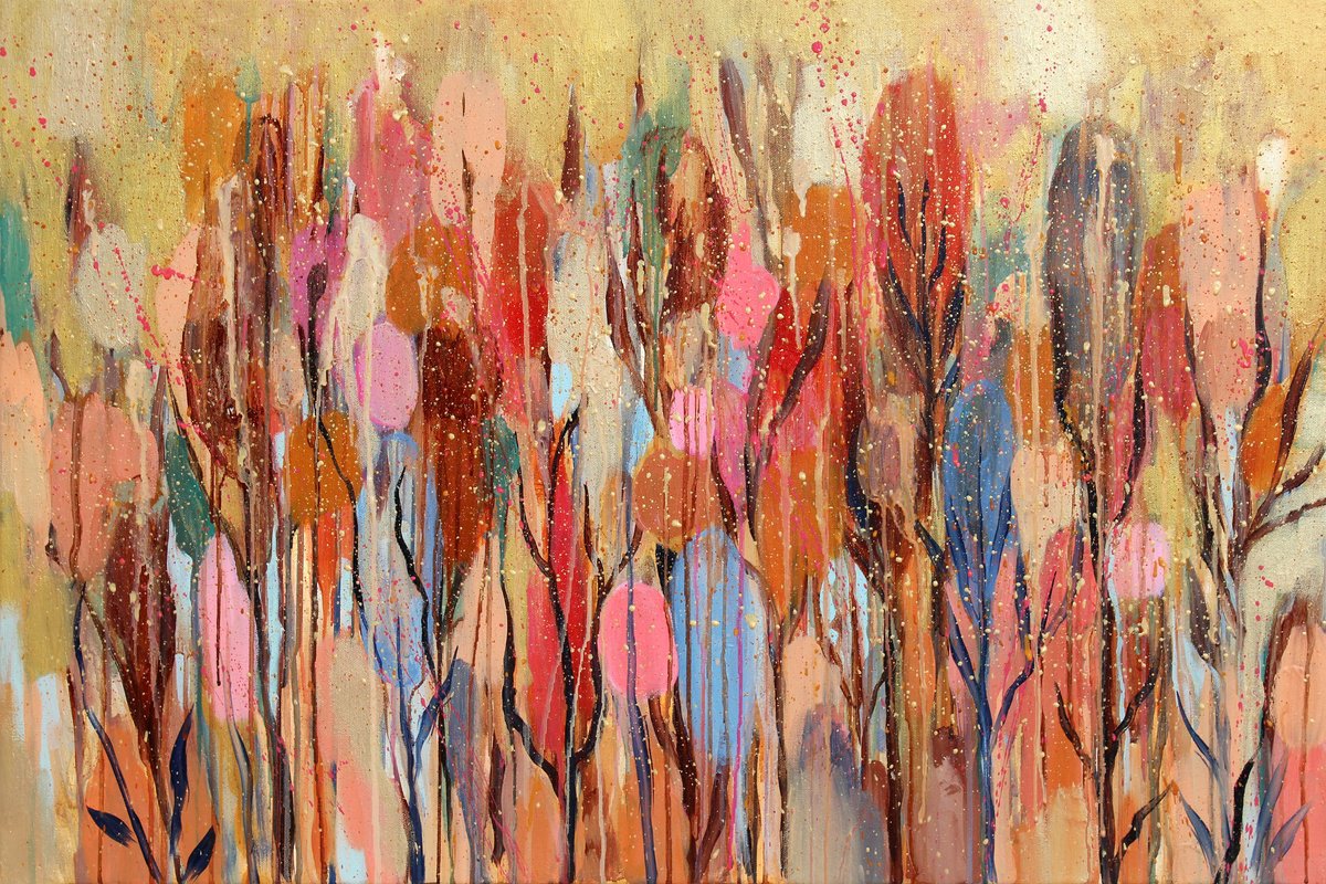 Abstract Acrylic Painting By Martina Boycheva, 35 X 24", Echoes Of Autumn Spirits, Original Artwork