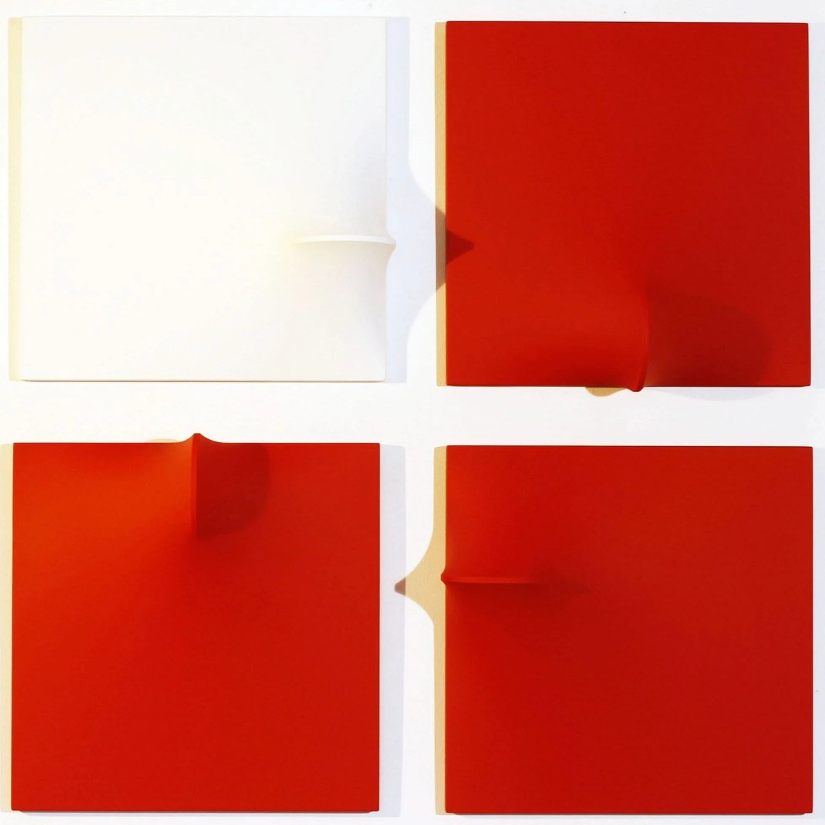 Geometric Abstract Sculpture By Alessandro Butera, 35 X 35, Italian Style Red And White, Original Artwork