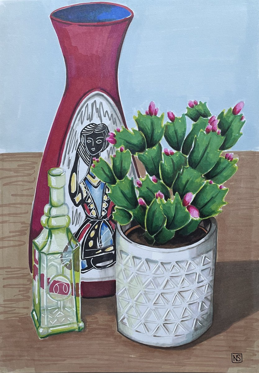 Christmas Cactus and the Funky Vase by Nina Shilling