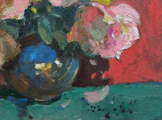 Peonies on Red