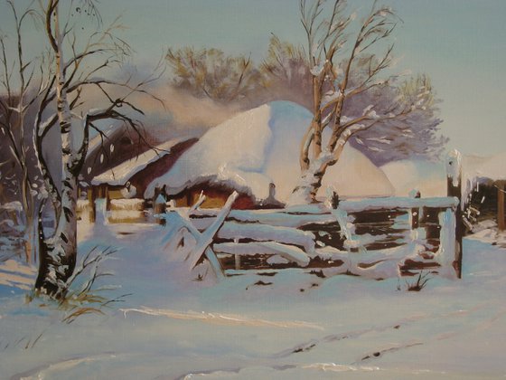 Winter Farm Painting