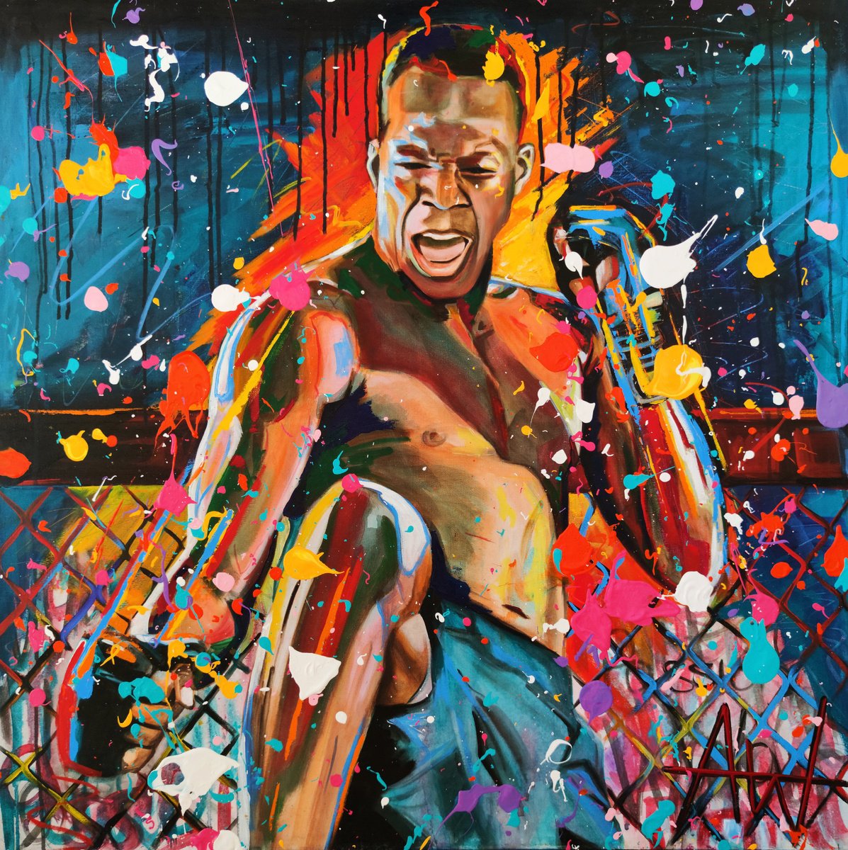 Impressionistic Portrait Acrylic Painting By Angie Wright, 35 X 35, Primal Fury, Original Artwork