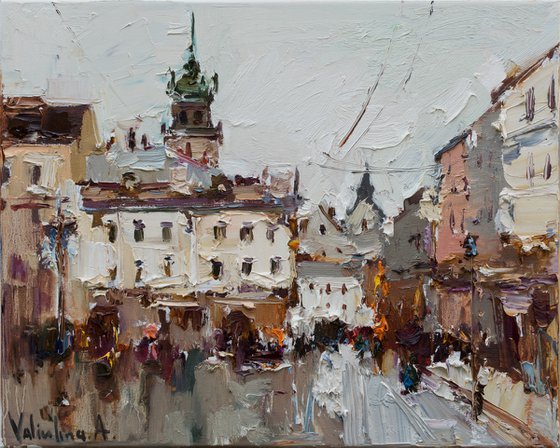 Lviv. Original oil painting city of Lviv, Ukraine, landscape painting