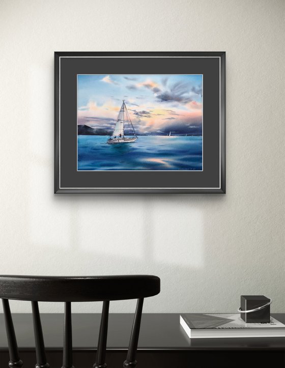 Yacht in the sea at sunset #5