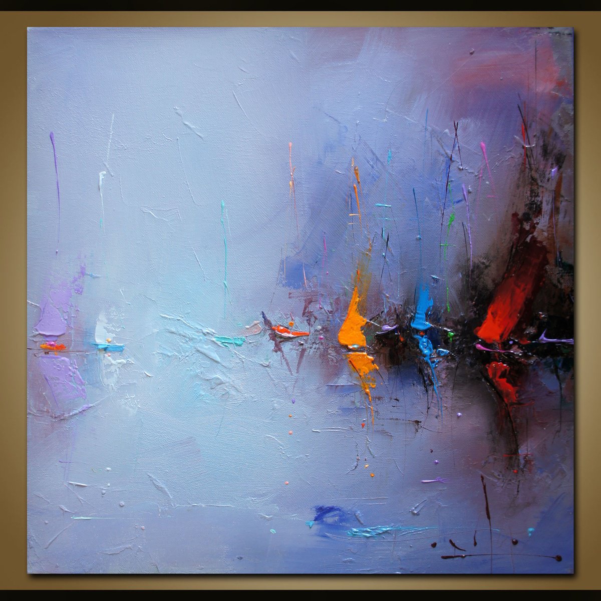 Abstract Landscape Oil Painting By Stanislav Lazarov, 16 X 16", Abstract Sea, Original Artwork