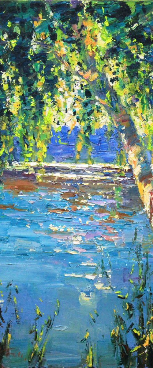 Morning rays by the river by Sergei Chernyakovsky