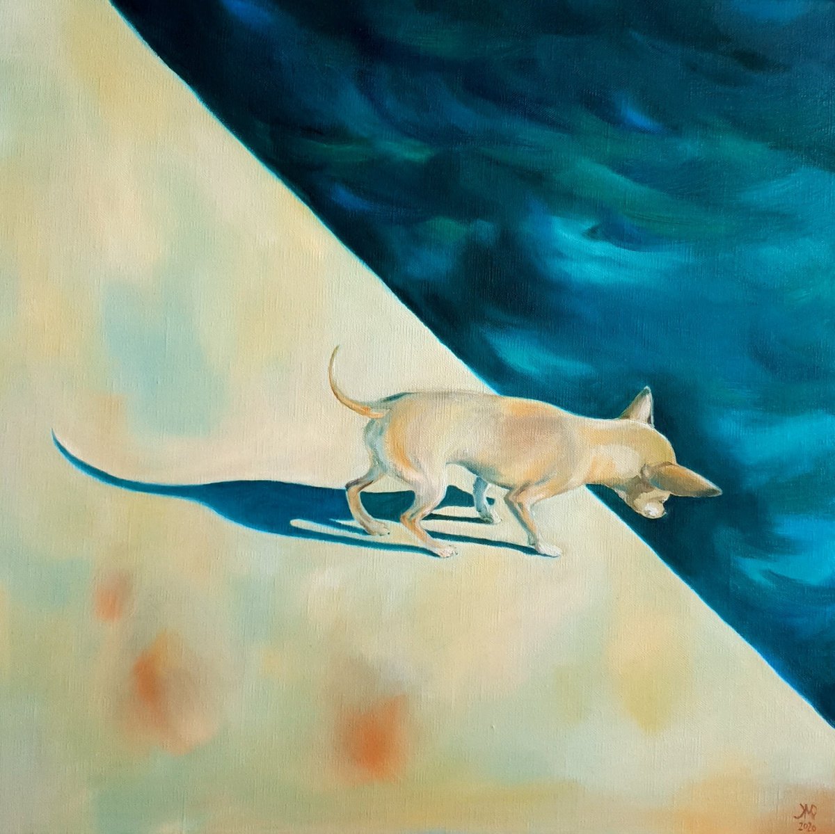 Expressive Animal Oil Painting By Ksenia June, 20 X 20", If You Stare Into The Abyss..., Original Artwork