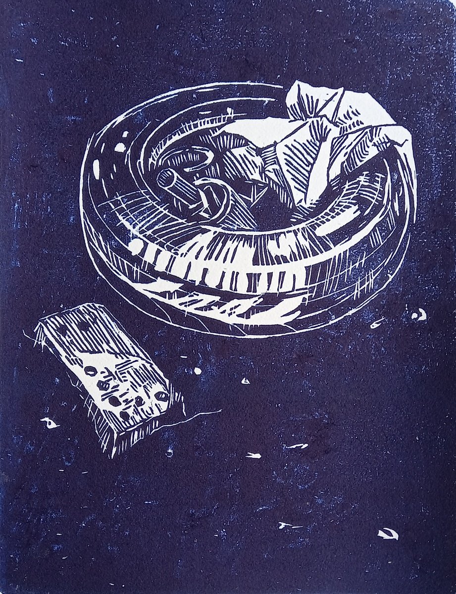 Still Life Linocut By Zlatina Krusteva, 9 X 12", "October 2: Fisherman