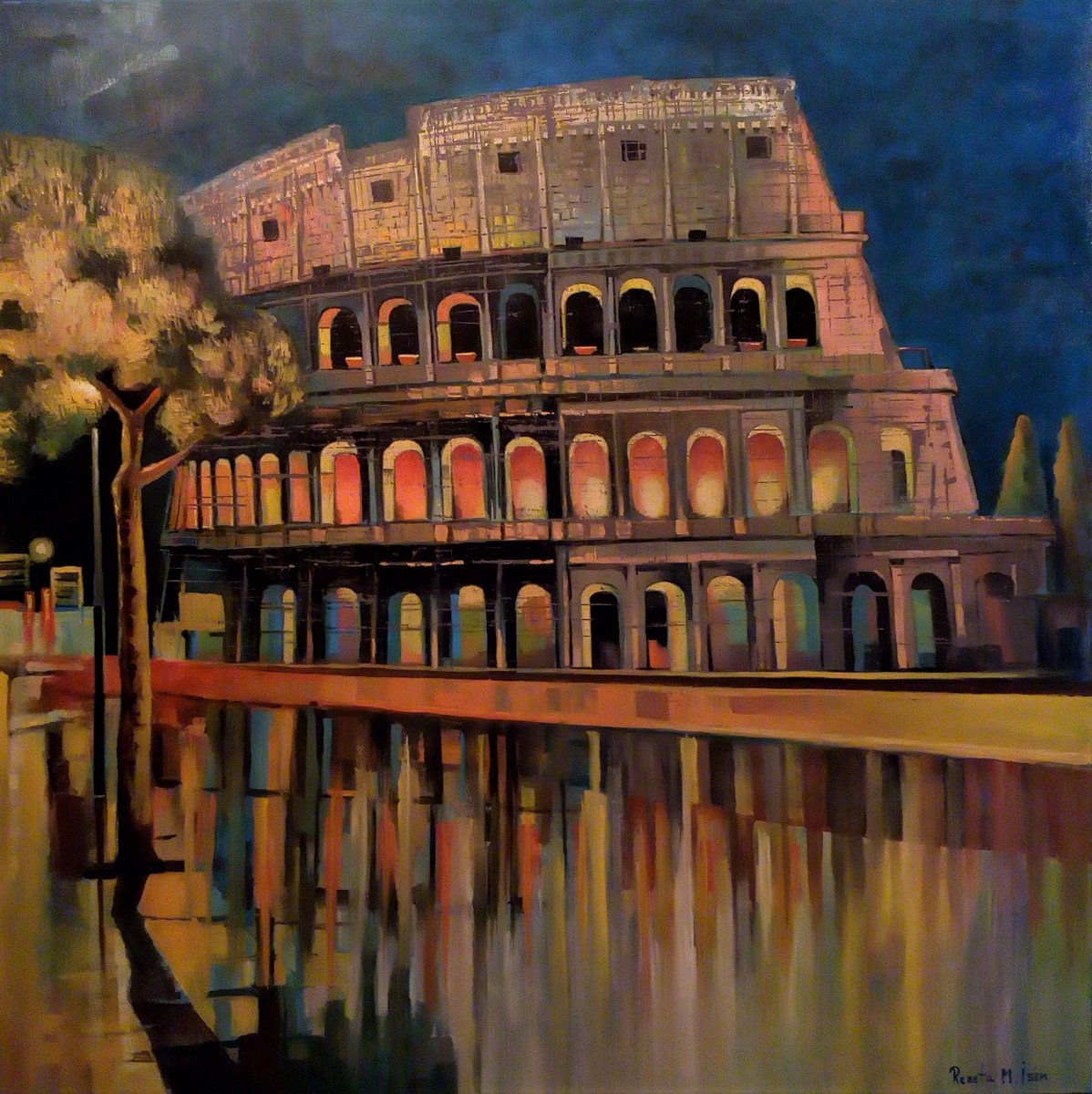 Colosseum - 100 x 100cm Original Oil Painting by Reneta Isin