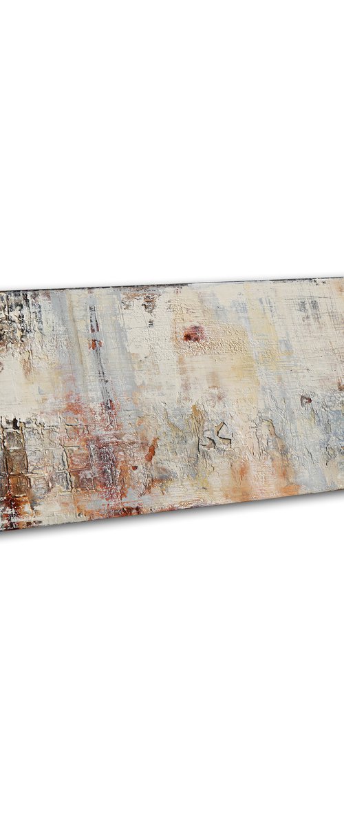 WALL FRAGMENTS * 150 x 50 cms * ACRYLIC PAINTING ON CANVAS * WHITE * SAND by Inez Froehlich