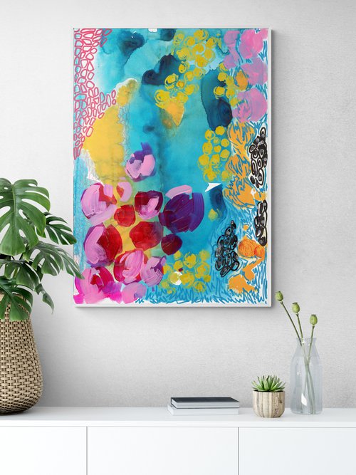 BLUE AND YELLOW ABSTRACT - Large Abstract Giclée print on Canvas - Limited Edition of 25 Artwork by Sasha Robinson