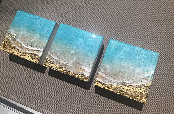 Teal Waves Triptych #1 Triptych Ocean Painting