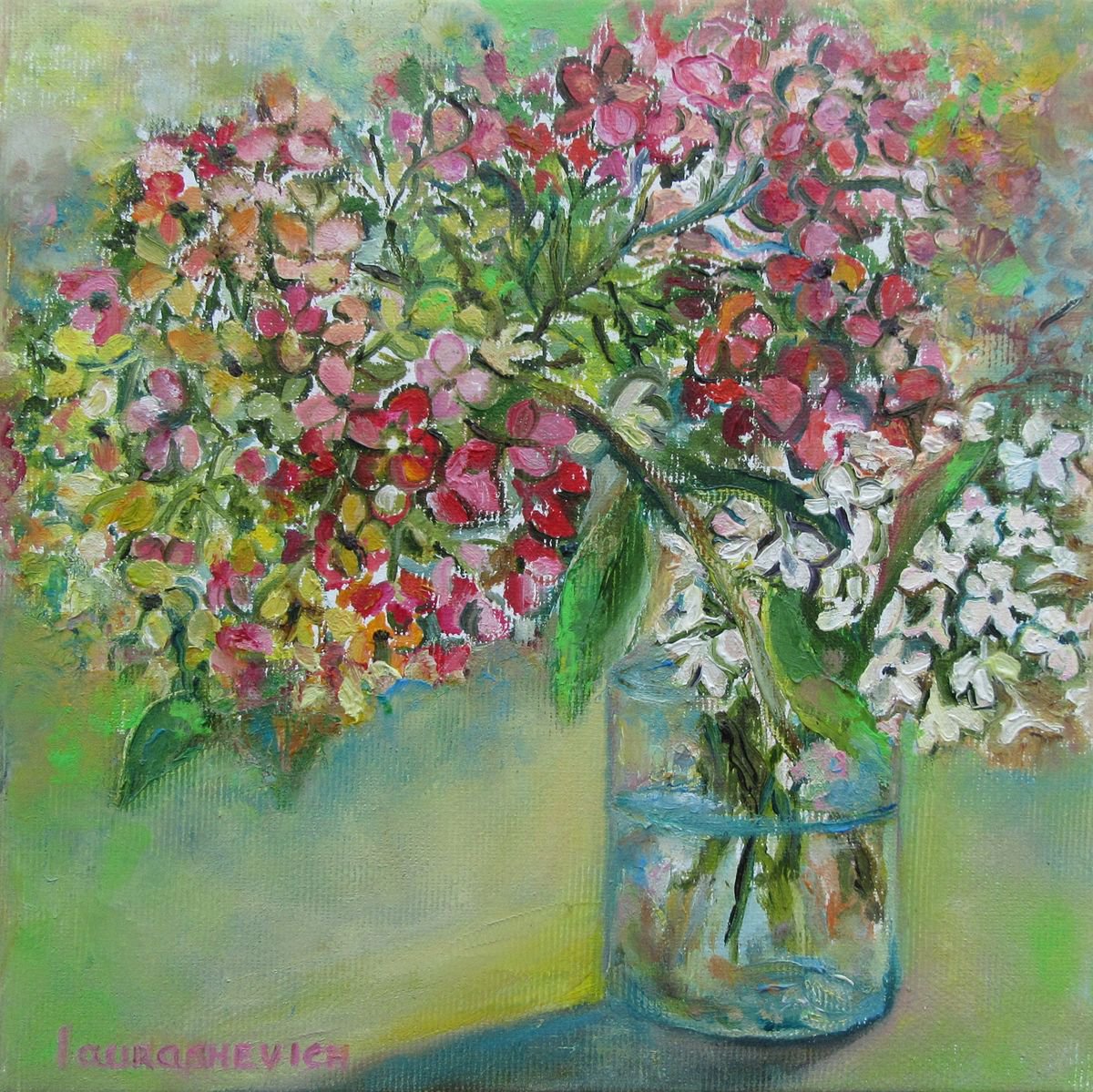 Flower mood / Small Oil Painting 20x20cm. by Katia Ricci