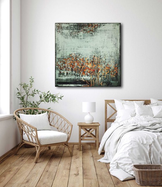 FAIRYTALE FOREST - 100 x 100 CM - TEXTURED ACRYLIC PAINTING ON CANVAS * COPPER GREEN