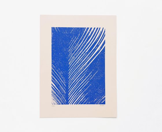 Blue palm leaf ⋅ Linocut print