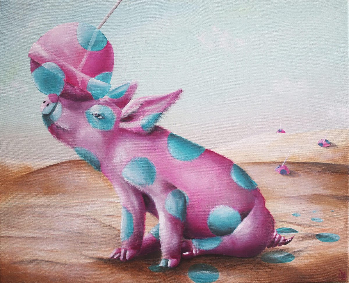 Surrealistic Animal Oil Painting By Vanessa T Stefanova, 20 X 16", Spotty Pig, Original Artwork