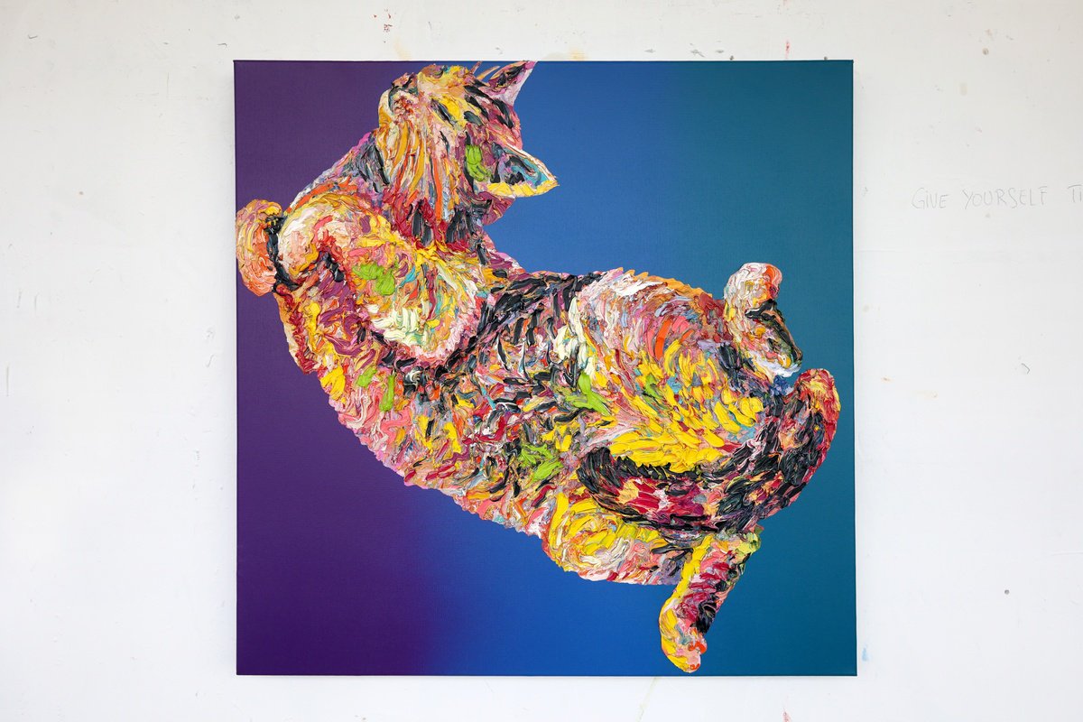 Expressive Animal Oil Painting By Dominic Virtosu, 31 X 31, Cat, Original Artwork