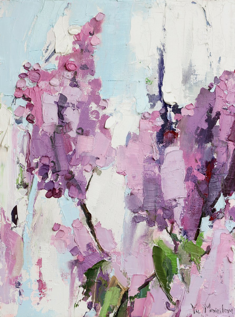 Lilacs - Floral - Oil original painting on canvas by Yuliia Meniailova