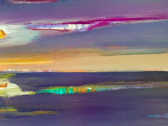 Bright seascape - "Pink evening" - Landscape - Minimalism - Sea - Ocean - Sunset