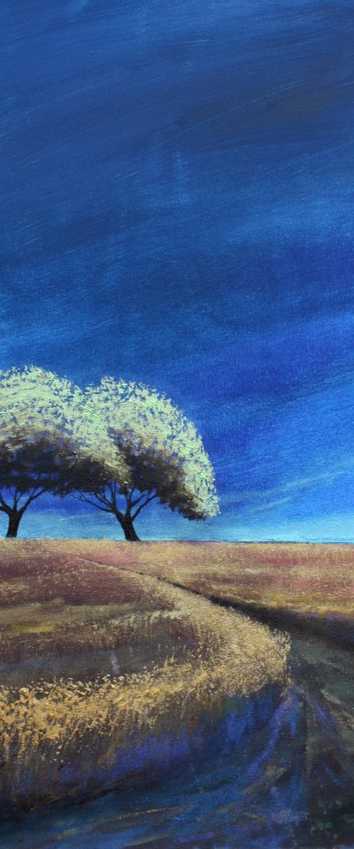 '2 Trees at Daybreak' Sunrise, Landscape Oil Painting. by Simon Jones
