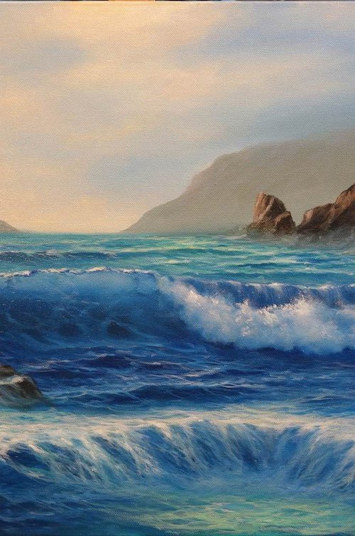 Seascape Sea Trap - sea painting, original painting, handmade artwork by Mariia Ignatkina