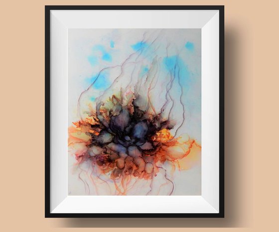 Abstract flower. Alcohol Ink abstract painting.