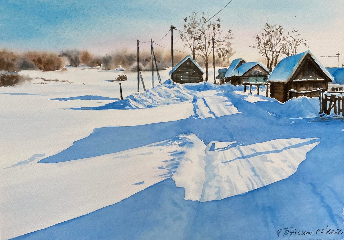 Illustrative Watercolour , Winter Morning By Natalia Butenko, 13 X 9, Artwork For Sale On Artfinder