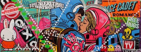 The Love Stuff 160cm x 60cm Kissing Space Cadets Textured Urban Pop Art