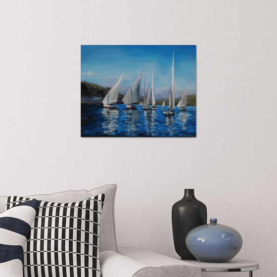 Felucca Boat on Nile River original oil painting nautical wall decor