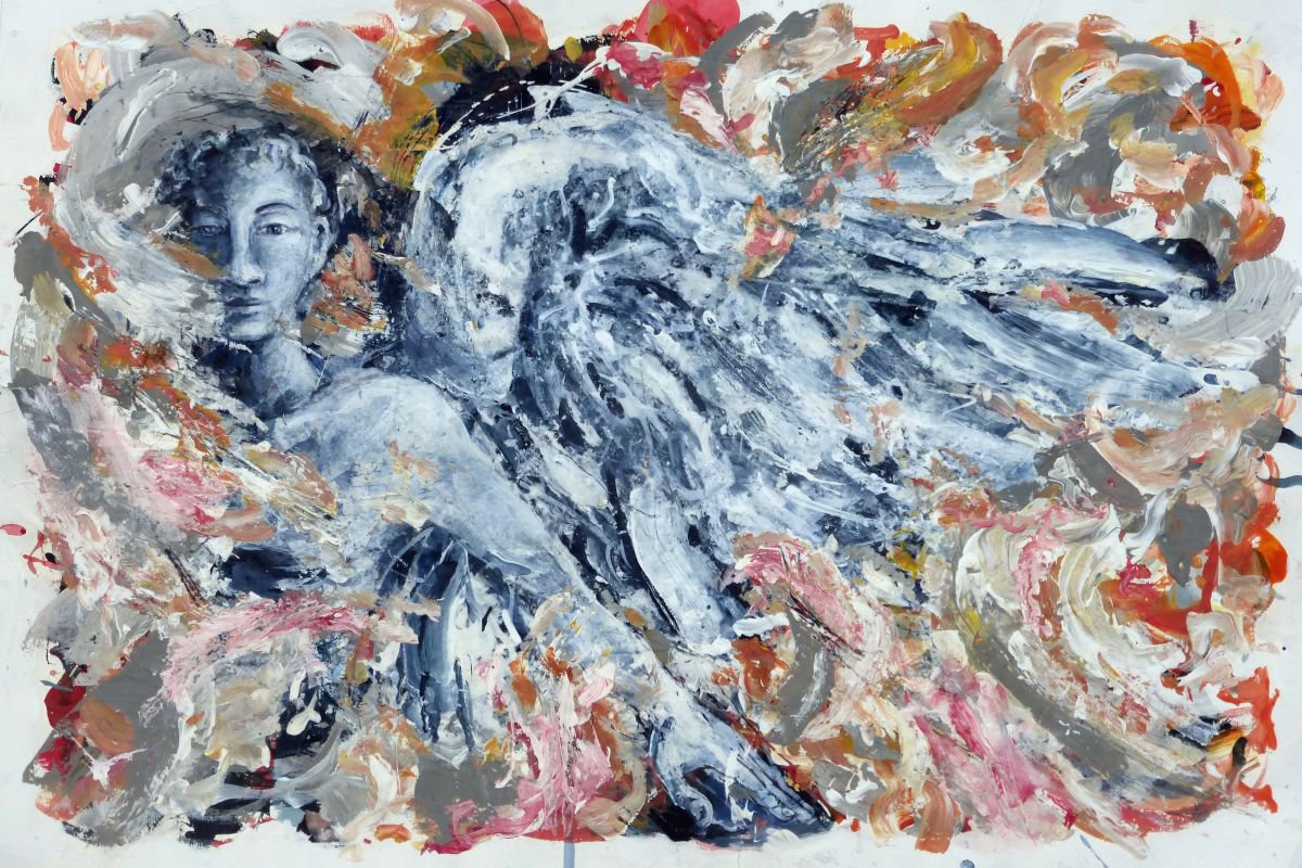 Illustrative Abstract Acrylic Painting By John Sharp, 23 X 16, Angel 50, Original Artwork
