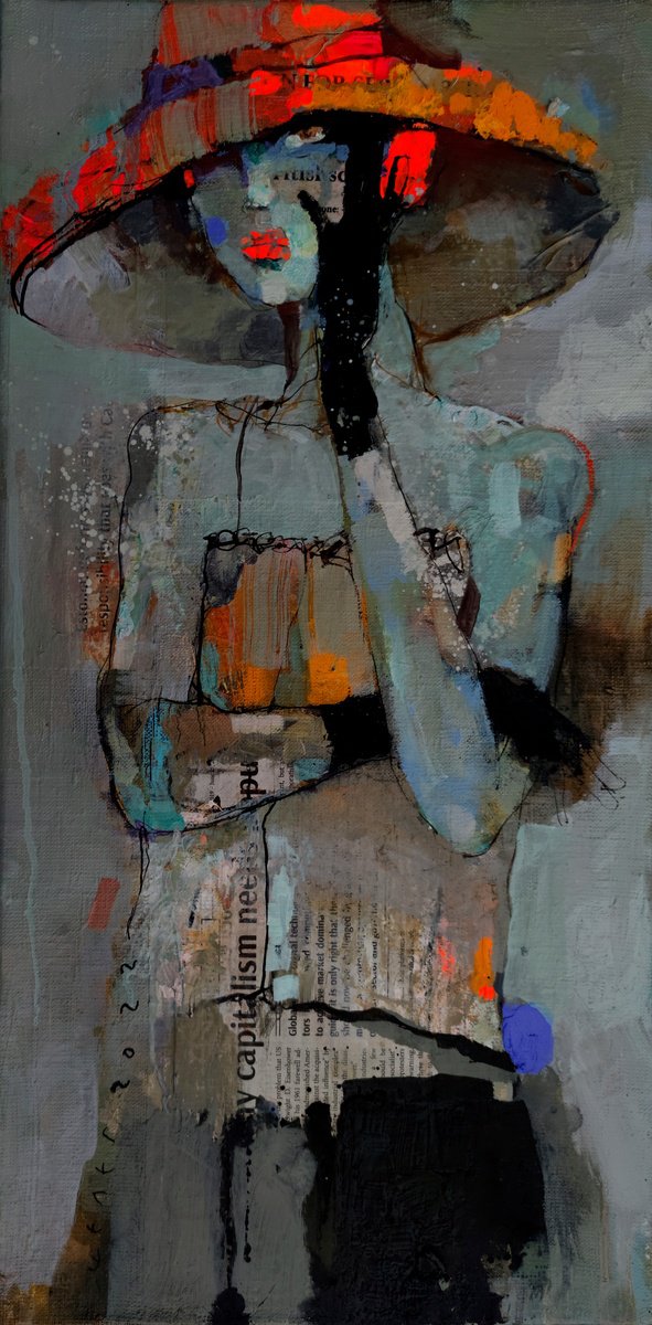 Orange Hat By Victor Sheleg, 12 X 24, Artwork For Sale On Artfinder