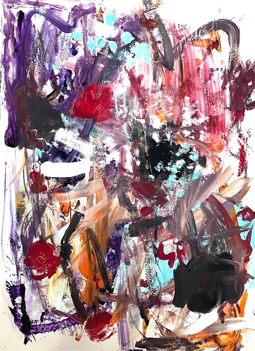 Expressive Abstract Acrylic Painting By Christel Haag, 20 X 28, No More Discussions, Original Artwork