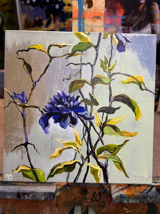 Blue Bloom on Silver Light