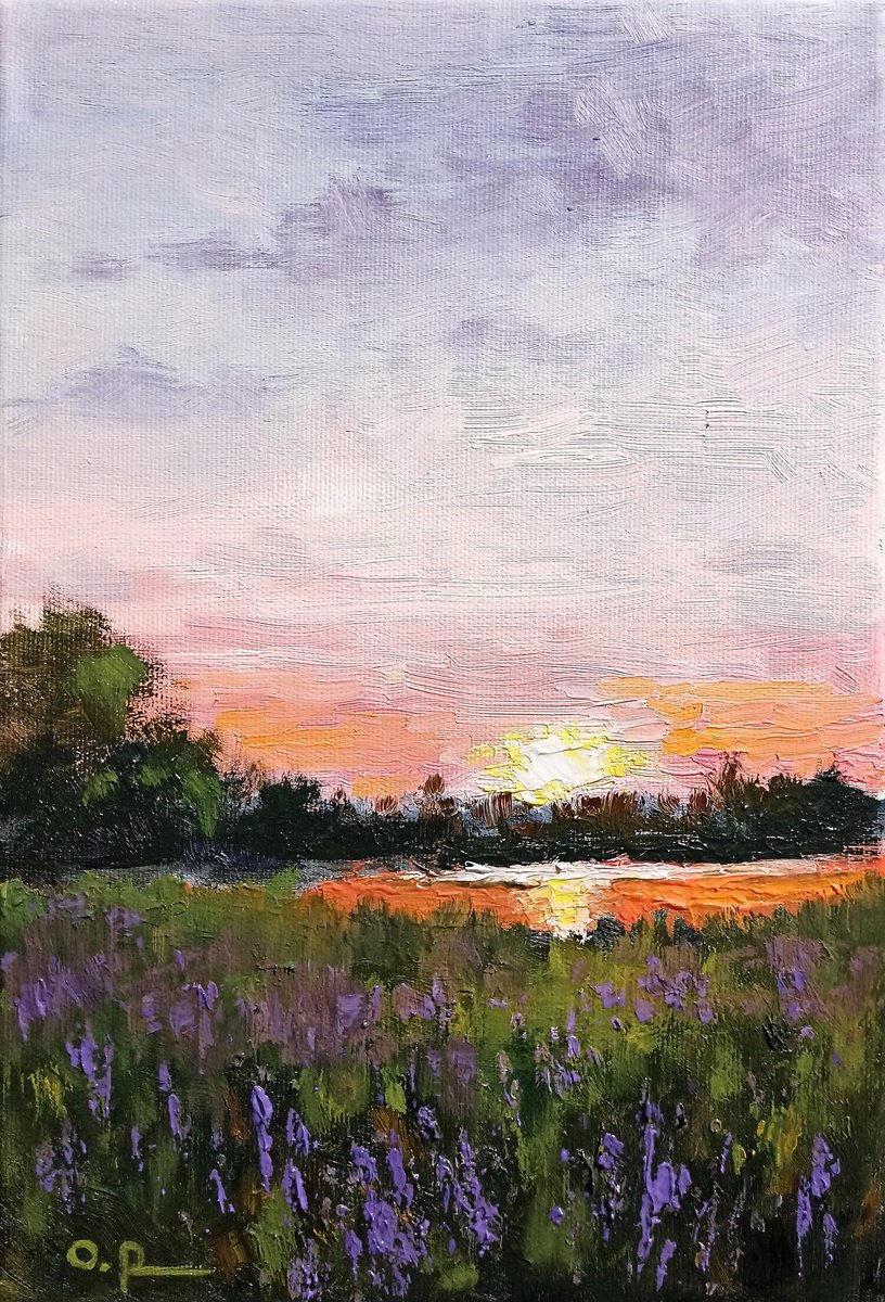 Impressionistic Landscape Oil Painting By Oleh Rak, 8 X 12", Warm Evening, Original Artwork