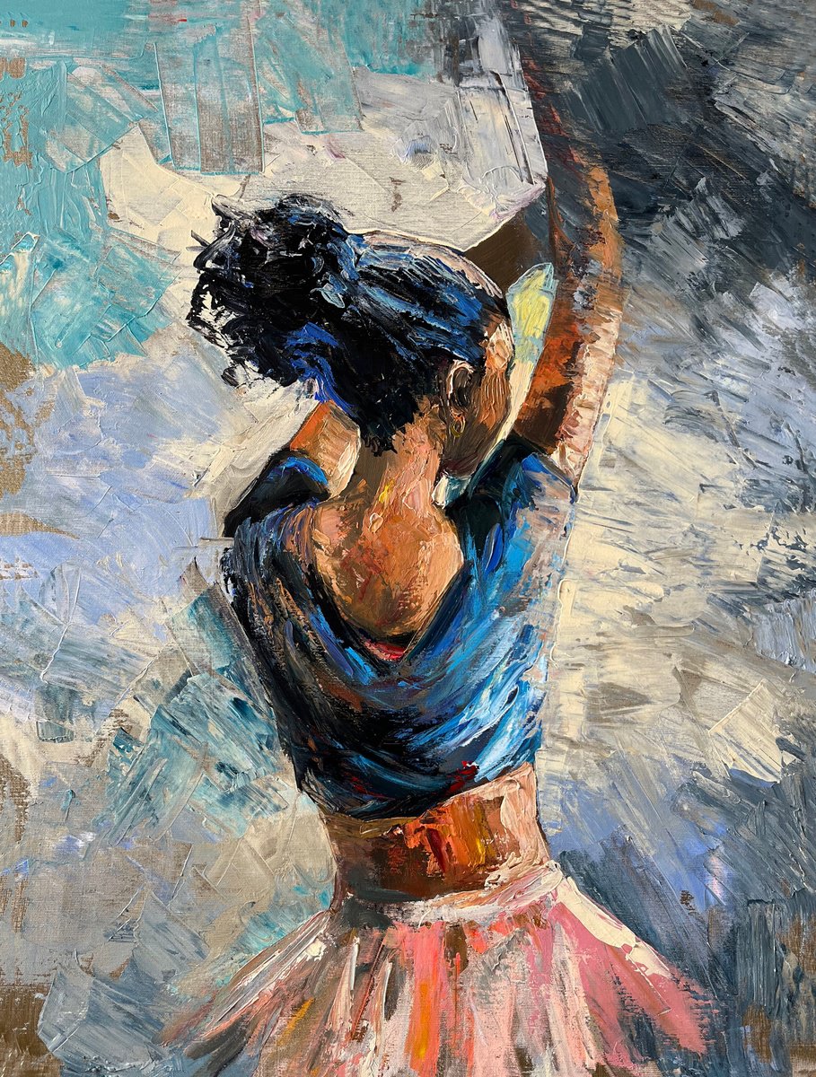 Impressionistic Portrait Acrylic Painting By Maria Kireev, 24 X 31", Morning Training, Original Artwork