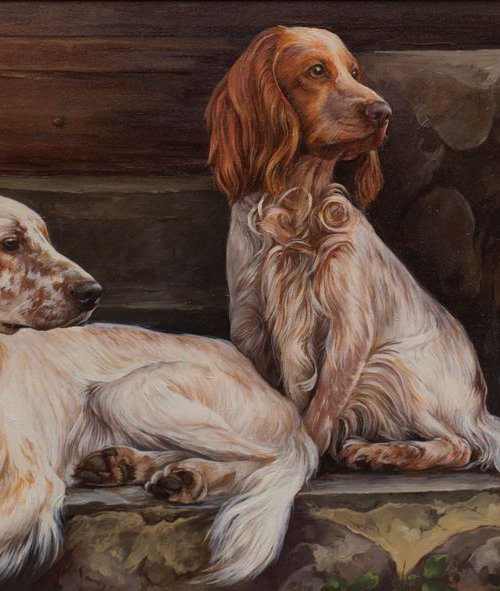 Two setters. 100cm x 50cm. Oils on canvas. by Olga Tsvetkova