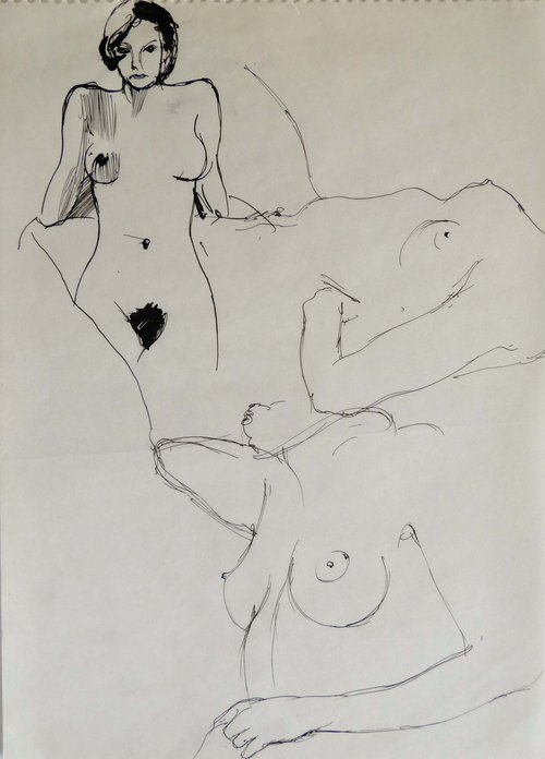 Erotic drawing 29, ink on paper 21x29 cm by Frederic Belaubre