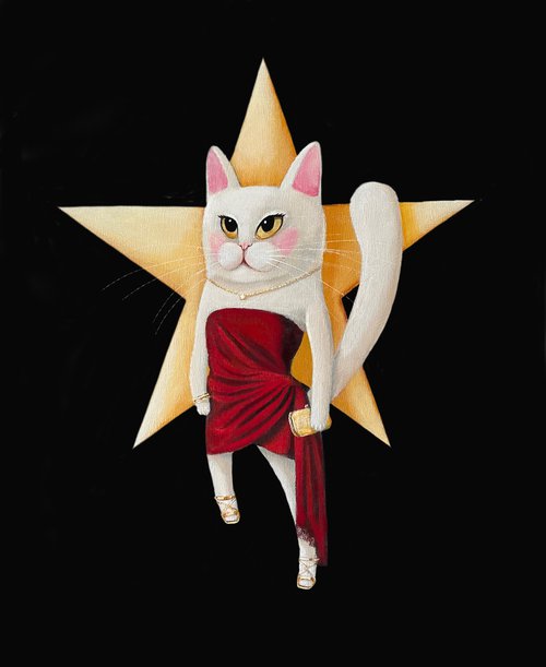 Time to shine! - acrylic painting, fashion, cat by Olesya Izmaylova