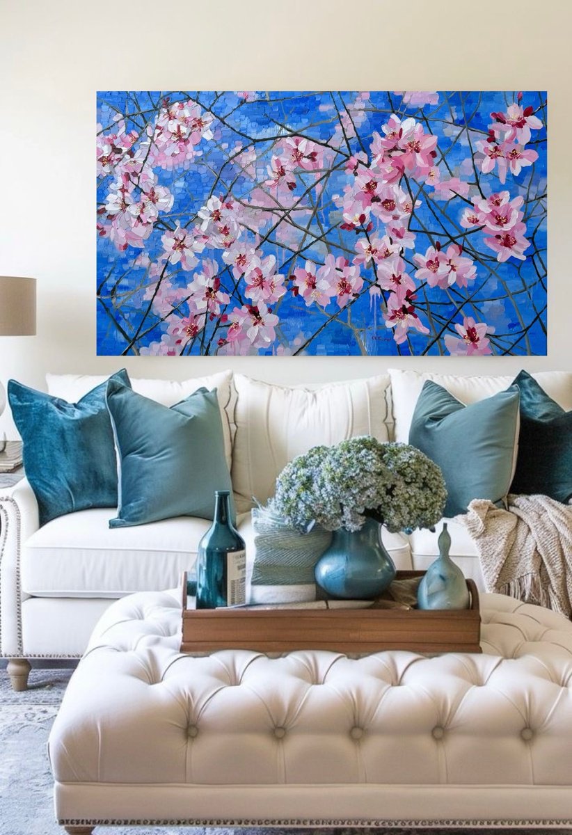 Impressionistic Botanical Oil Painting By Ulyana Korol, 47 X 24", Whispers Of Spring, Original Artwork